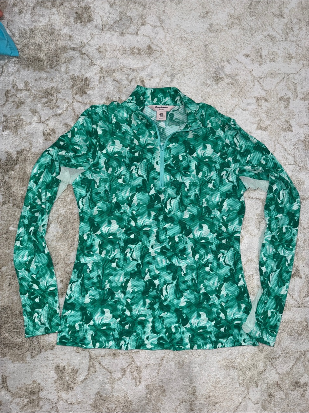 Tommy Bahama Green Floral Long Sleeve Half-Zip Tee